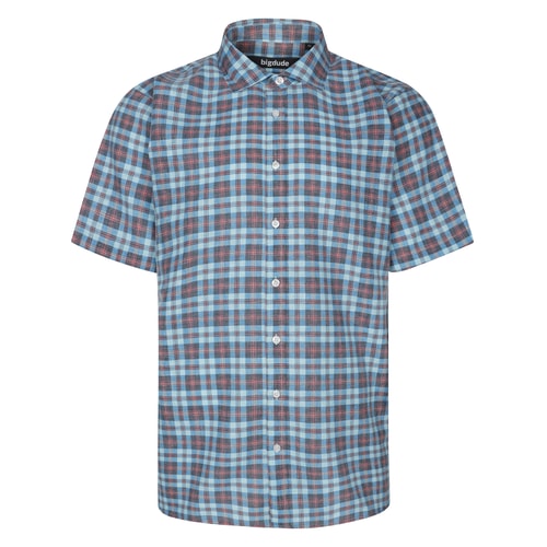 Bigdude Cut Away Collar Check Short Sleeve Shirt Turquoise Tall